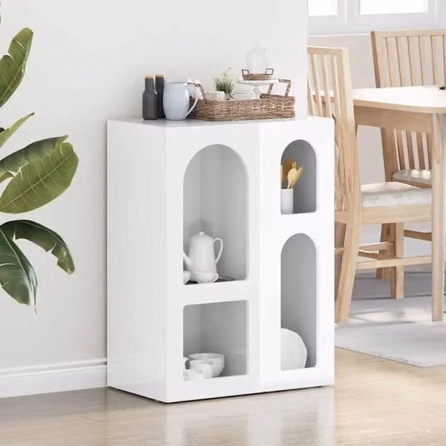 Credenza Buffet Moderna vidaXL Bianco Lucido in Legno Multistrato L: 59 cm, P: 35 cm, H: 80.5 cm