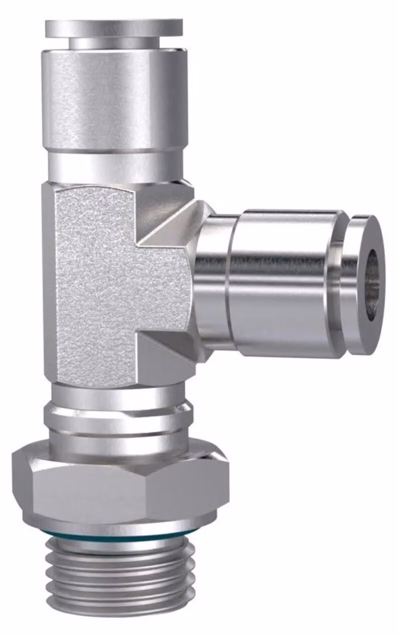Raccordo a T Riegler push-in, a L, girevole, G 3/8 a., tubo Ø 8, ES