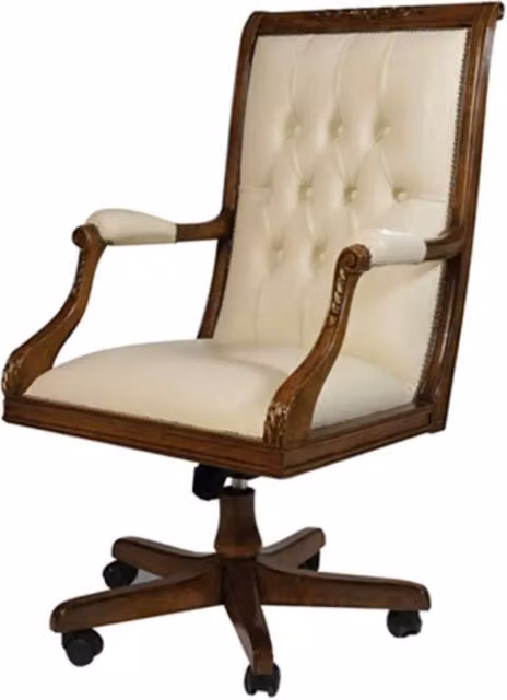 Poltrona girevole con ruote MOBILI 2G in ecopelle bianca e legno noce, regolabile in altezza, L: 62 cm, P: 55 cm, H: 120 cm