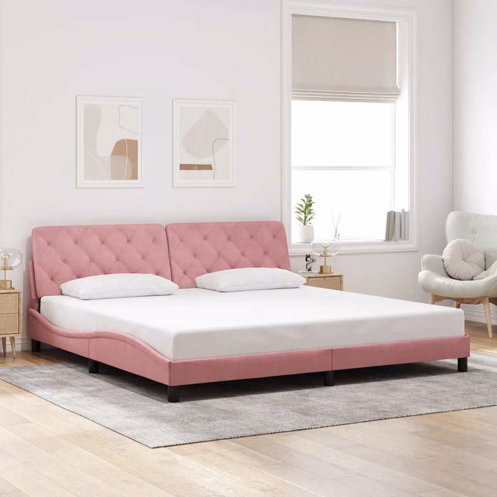 vidaXL Giroletto in Velluto Rosa senza Materasso L/P: 200 x 200 cm – 1