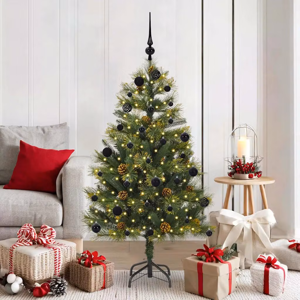 Albero di Natale artificiale pieghevole con luci LED warm white vidaXL, Verde, 150 cm