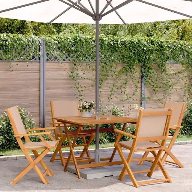Set da Pranzo da Giardino 5 pz Tortora Tessuto e Legno Massello 3281834