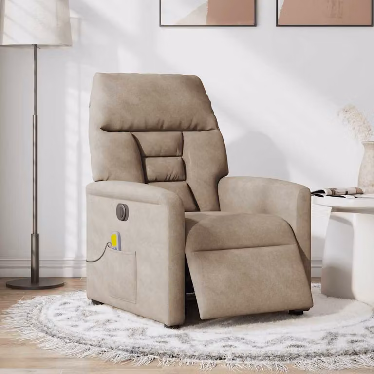 Poltrona Reclinabile Elettrica Massaggiante vidaXL in Microfibra Beige e Grigio