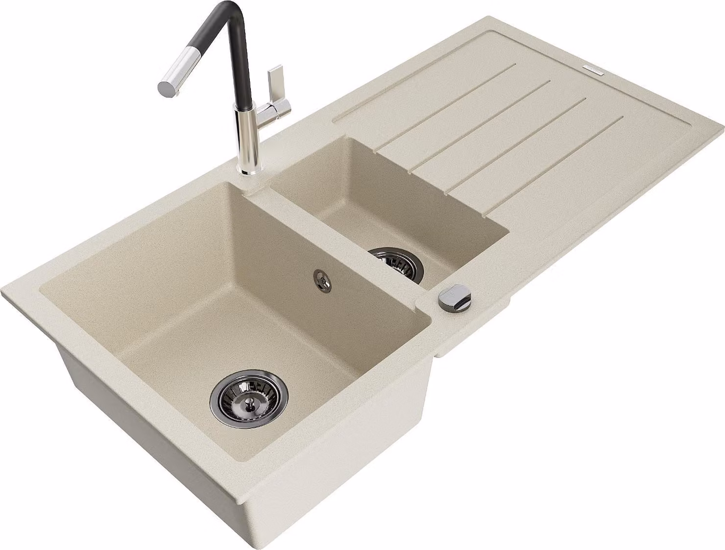 Mexen Andres lavello in granito 1,5 vasca con scolapiatti e rubinetto cucina Flora, beige - 6515-69-670401-07-B