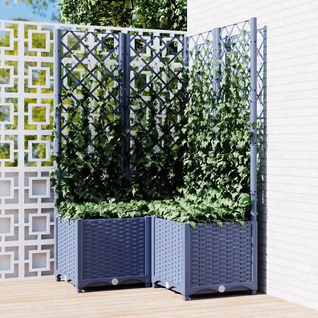 Fioriera da giardino con graticcio vidaXL in plastica, colore grigio blu, L 80 cm x P 80 cm x H 136 cm