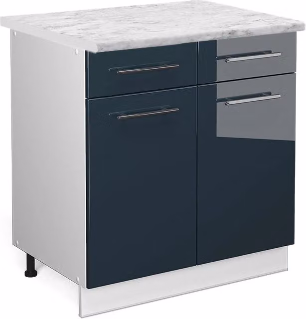Mobiletto base per cucina Fame-Line Blu scuro lucido/Bianco 80 cm, PL Marmo Vicco