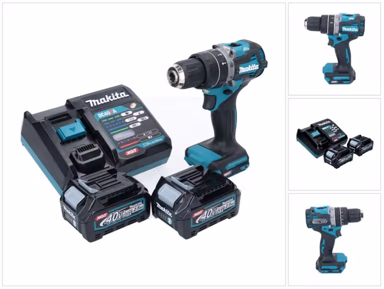 Trapano avvitatore a percussione a batteria Makita HP 002 GD201 da 40 V, 64 Nm, motore brushless + 2 batterie da 2,5 Ah + caricabatterie