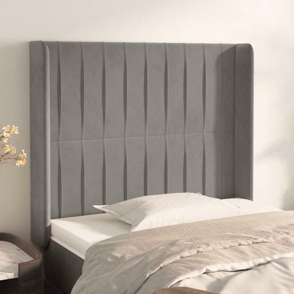 Testiera ad orecchio vidaXL in velluto grigio chiaro L: 93 cm, P: 16 cm, H: 118-128 cm