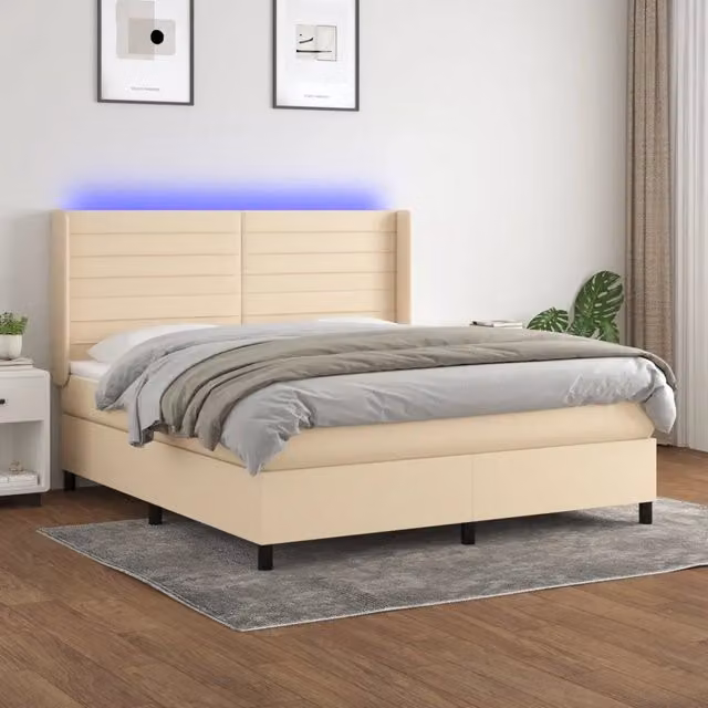 Letto Ibrido con Materasso a Molle Insacchettate vidaXL, Colore Beige e Bianco, con Illuminazione LED Sotto il Letto e Porta USB, L/P: 160 x 200 cm