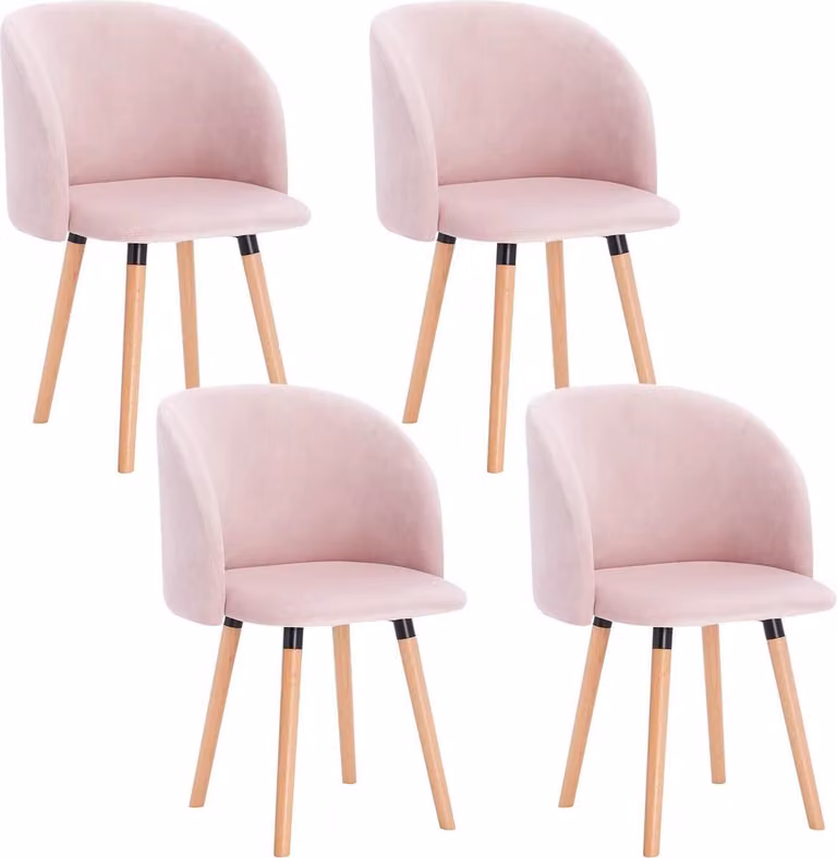 Sedia da pranzo Happyment - Set di 4 - Velluto rosa - Con braccioli - Sedia da pranzo e da riunione - Altezza 47cm
