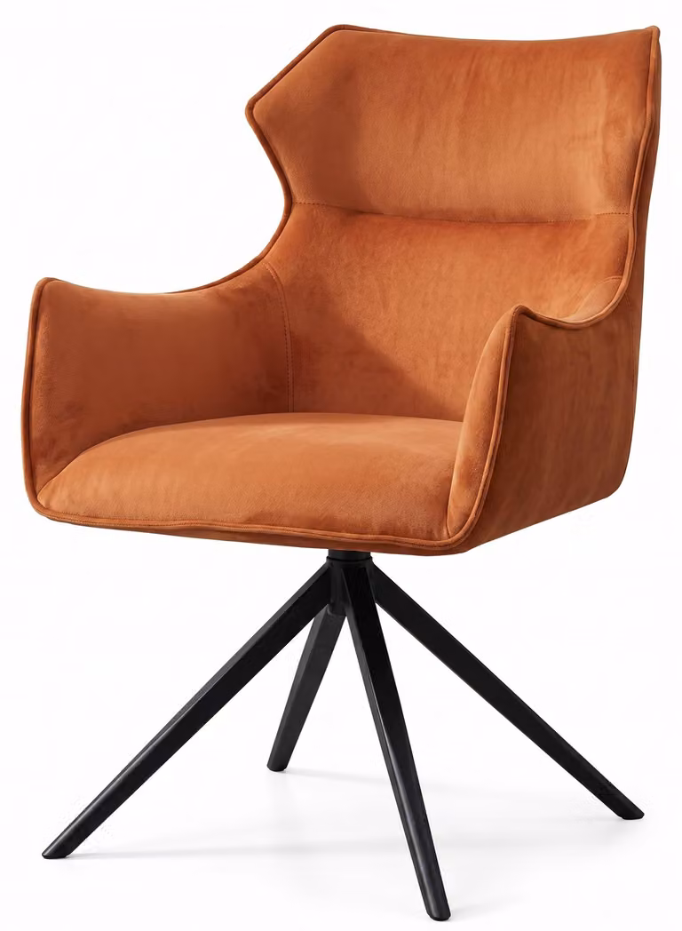 Sedia da pranzo eccellente, colore arancione, tessuto, schienale aletta, con braccioli