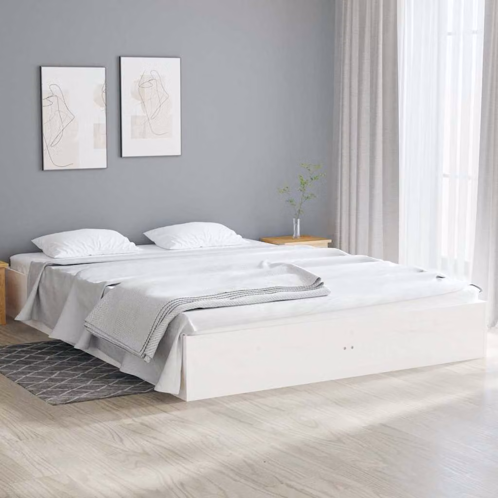 Giroletto Double vidaXL in legno massello di pino bianco laccato L/P/H: 135 x 190 x 137,5 cm