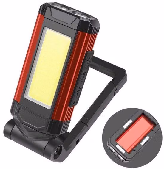 Lampada da lavoro a LED multifunzionale, ricaricabile tramite USB, magnetica, ribaltabile, lampada panoramica e da lavoro per auto, rossa