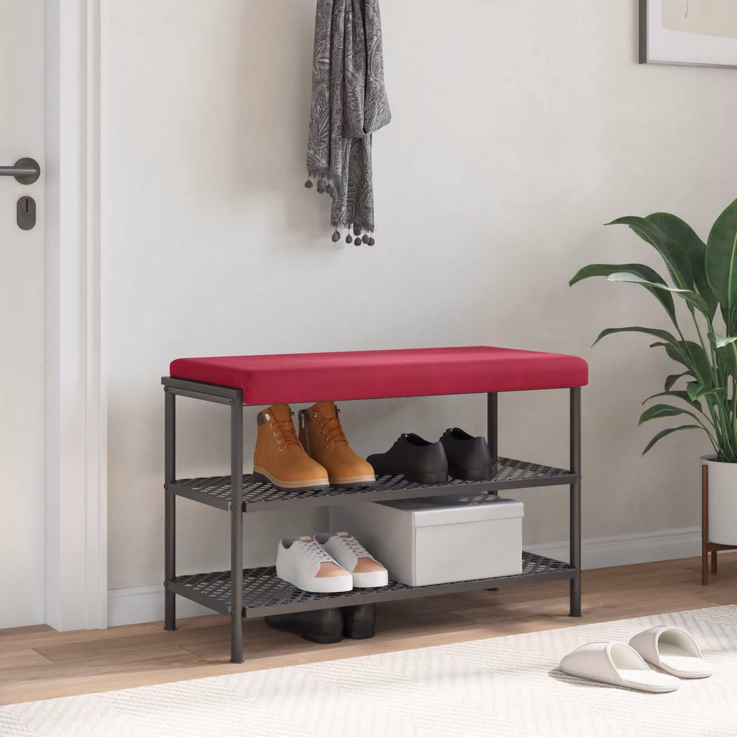 Cuscino per panchina vidaXL in velluto rosso, rettangolare e antiscivolo, Profondità: 35 cm