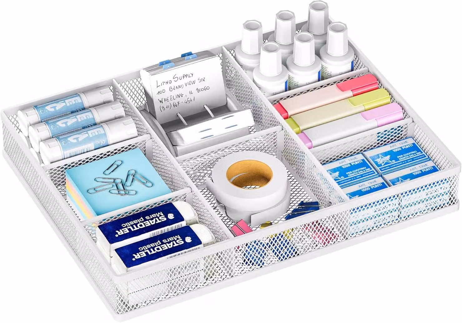 Organizzatori per cassetti, scrivania, da 5 a 8 scomparti, colore bianco, per articoli di cancelleria