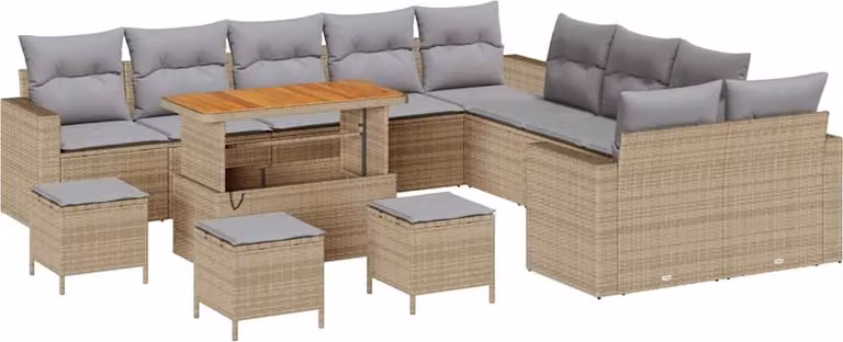 Set Divano da Giardino 14 pcs Beige polyrattan
