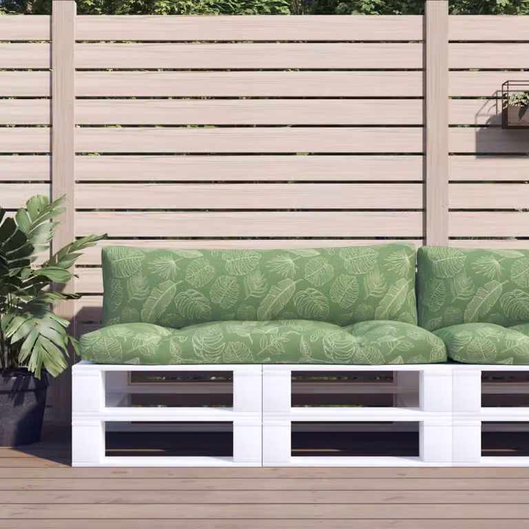 Set di 2 cuscini per pallet vidaXL con motivo a foglie, colore verde, in tessuto Oxford impermeabile e traspirante, L/P/H: 110 x 110 x 10 cm