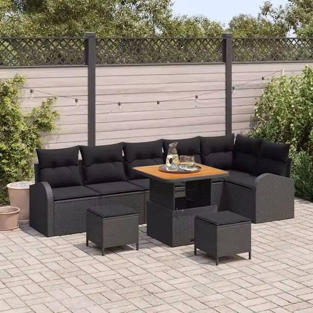 Set Divano da Giardino 9 pz 8-Numero di posti Nero 3364359