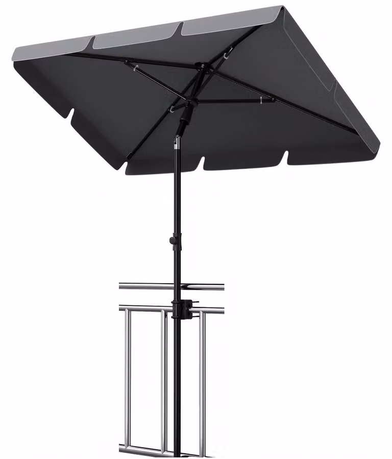 Ombrellone da balcone - Rettangolare 200 x 125 cm - Protezione UV50+ - Inclinabile e regolabile in altezza - Asta in ferro - Con supporto e borsa per il trasporto - Grigio