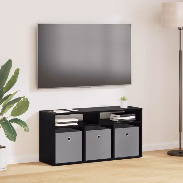 Lowboard moderno vidaXL con cassetto in rovere e nero, L 87 cm x P 27,5 cm x H 43 cm