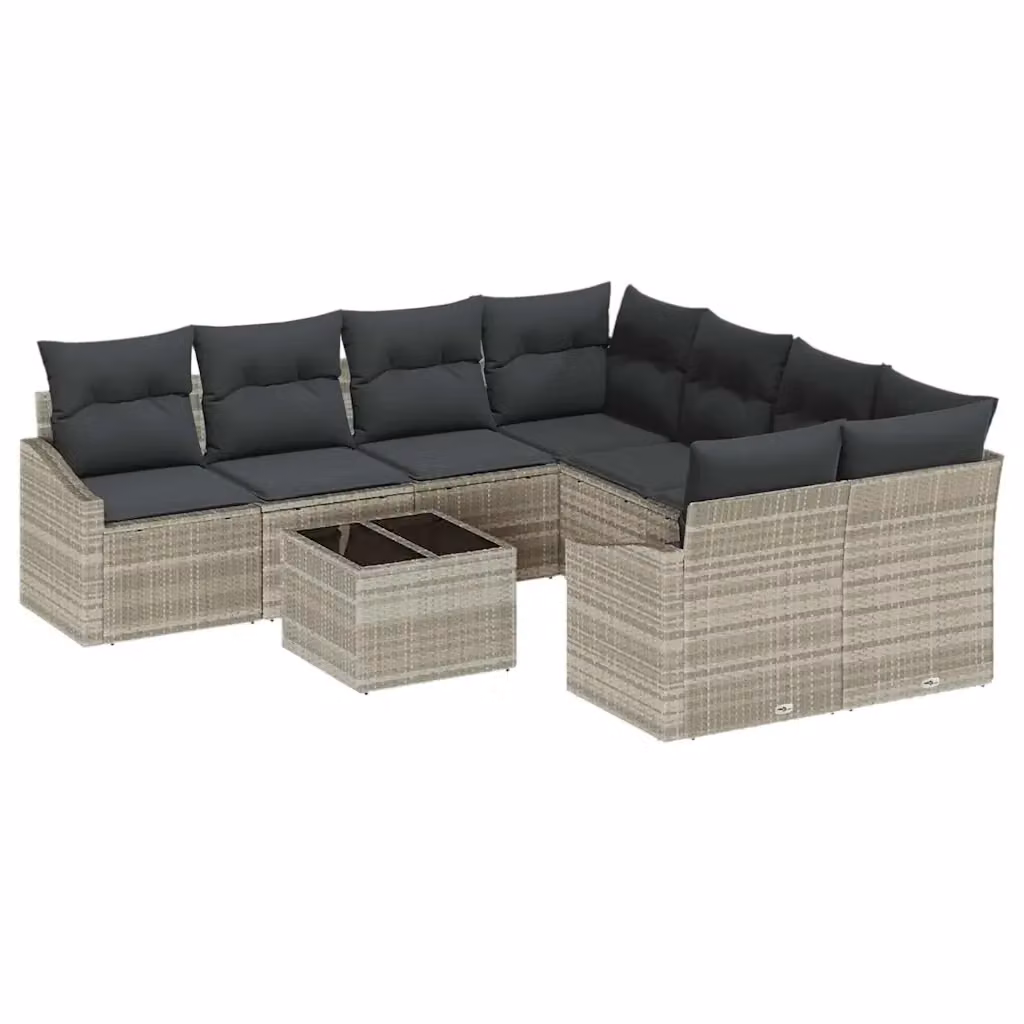 Set di divani da giardino vidaXL in polyrattan grigio con cuscini, composto da 9 pezzi con forma a U e tavolino da caffè – 2