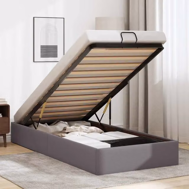 Struttura Letto con Contenitore a Sollevamento vidaXL in Similpelle Grigia, L 100 x P 200 cm, H 140 x H 203 cm