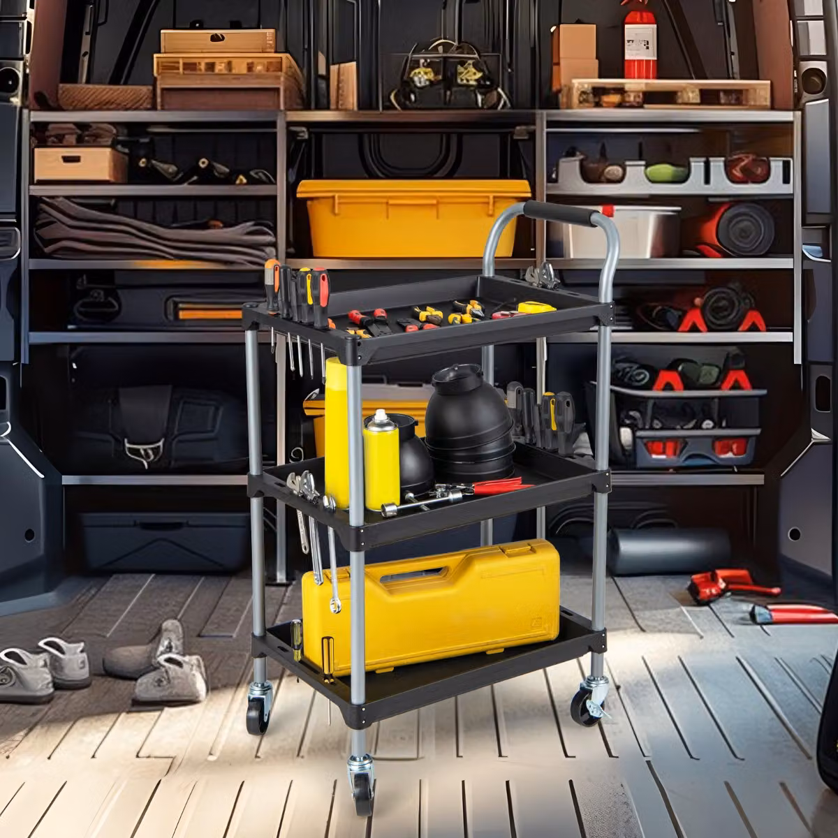 Carrello organizzatore per utensili Costway a 3 strati con ruote girevoli, Nero