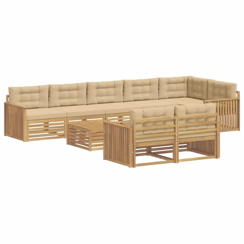 Set di divani da esterno a L vidaXL in legno di acacia con cuscini Bianco e Beige – 2