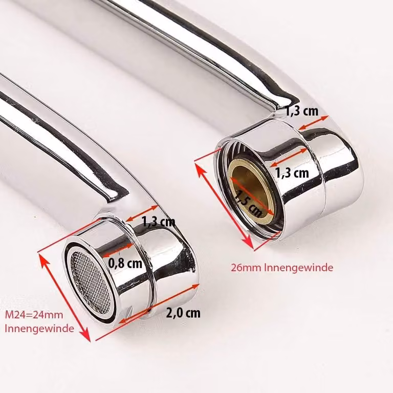 Rubinetto per cucina e bagno, con bocchetta dritta e rotonda, in ottone, 18 cm, con filettatura da 26 mm e 24 mm