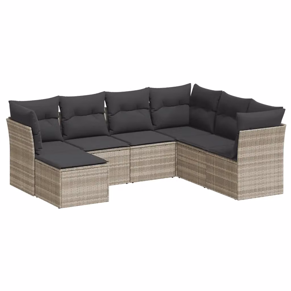 vidaXL Set Divani da Giardino 7pz in Polyrattan Grigio con Cuscini Imbottiti e Rivestimenti Rimovibili – 2