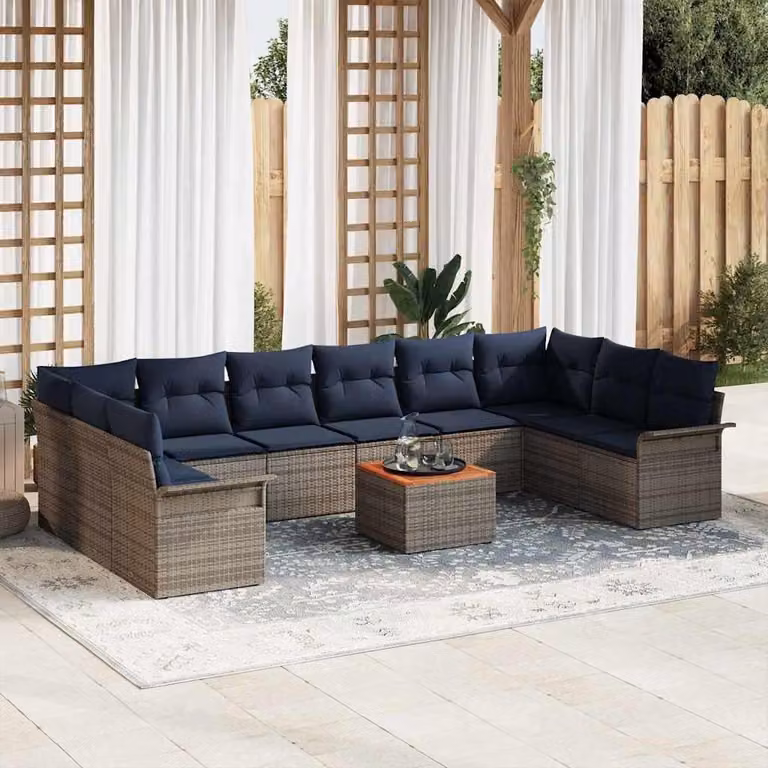 Maison Exclusive - Set da giardino composto da 11 pezzi, divano, colore grigio, realizzato in rattan sintetico