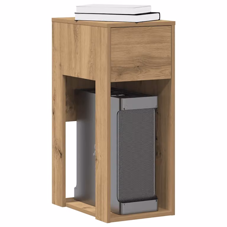 vidaXL Supporto per Computer a Torre con Cassetto in Rovere Marrone L: 30 cm, P: 44 cm, H: 74 cm