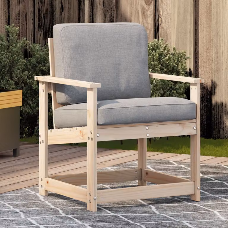 Sedia da giardino vidaXL in legno di pino con cuscini e braccioli, L: 62 cm, P: 56 cm, H: 77 cm