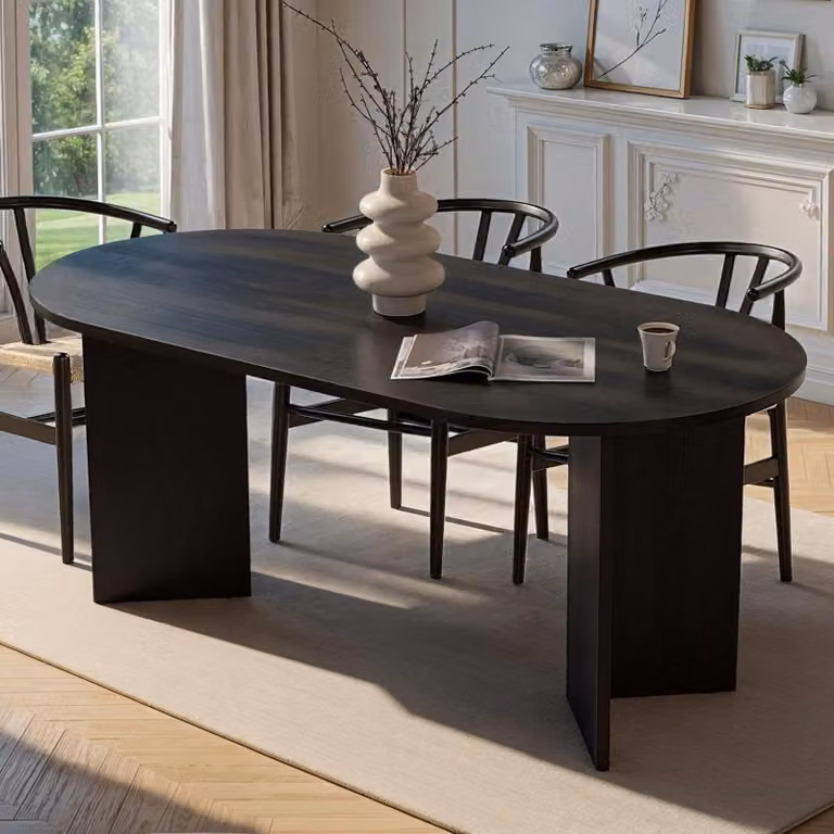 Dmora Tavolo Fisso Monterano 180x89.5x75h cm Nero, 6 Posti Forma Ovale