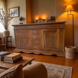 Credenza Madia KIVIO in legno marrone con design classico e decorazione abstract per sala da pranzo – 2