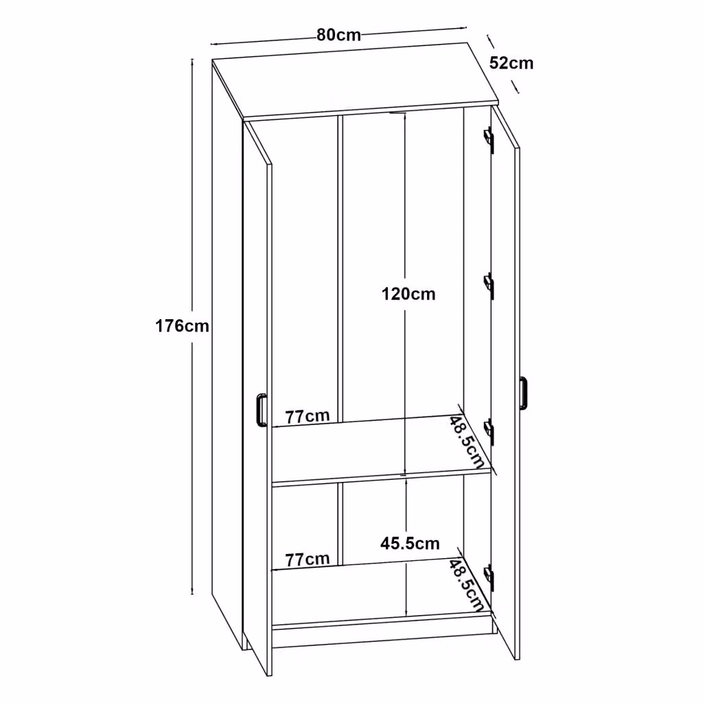 Armadio moderno per camera da letto con ripiano e appendiabiti in MDF effetto rovere Sonoma, H 176 x L 80 x P 52 cm – 2