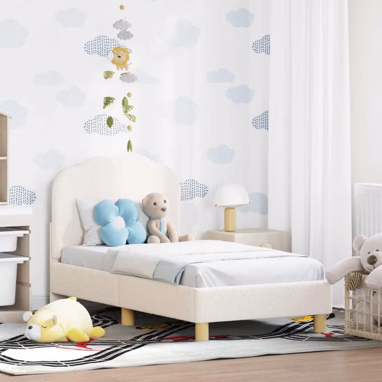 vidaXL Letto per bambini moderno in tessuto bouclé beige L: 140 cm, H: 79 cm, P: 70 cm