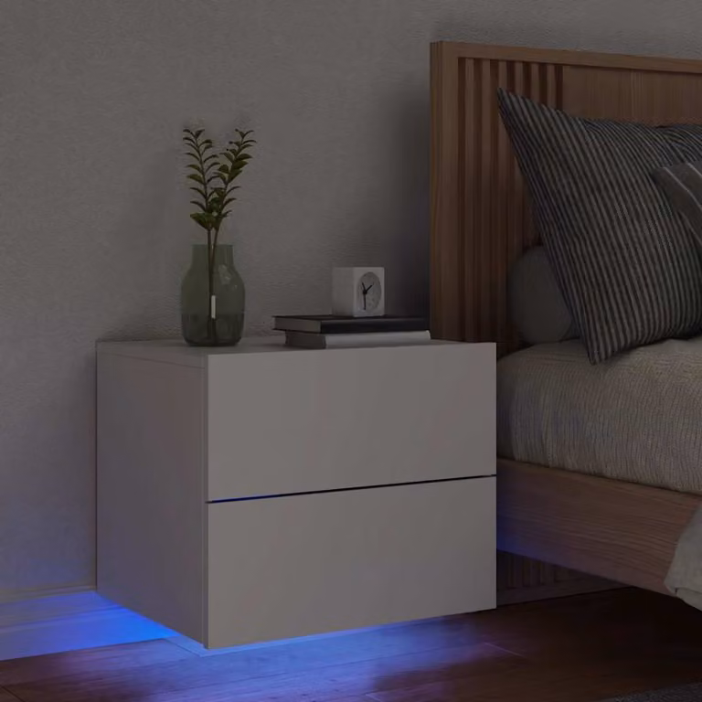 vidaXL Comodino a Parete Moderno in Legno Bianco con Luci LED Integrate