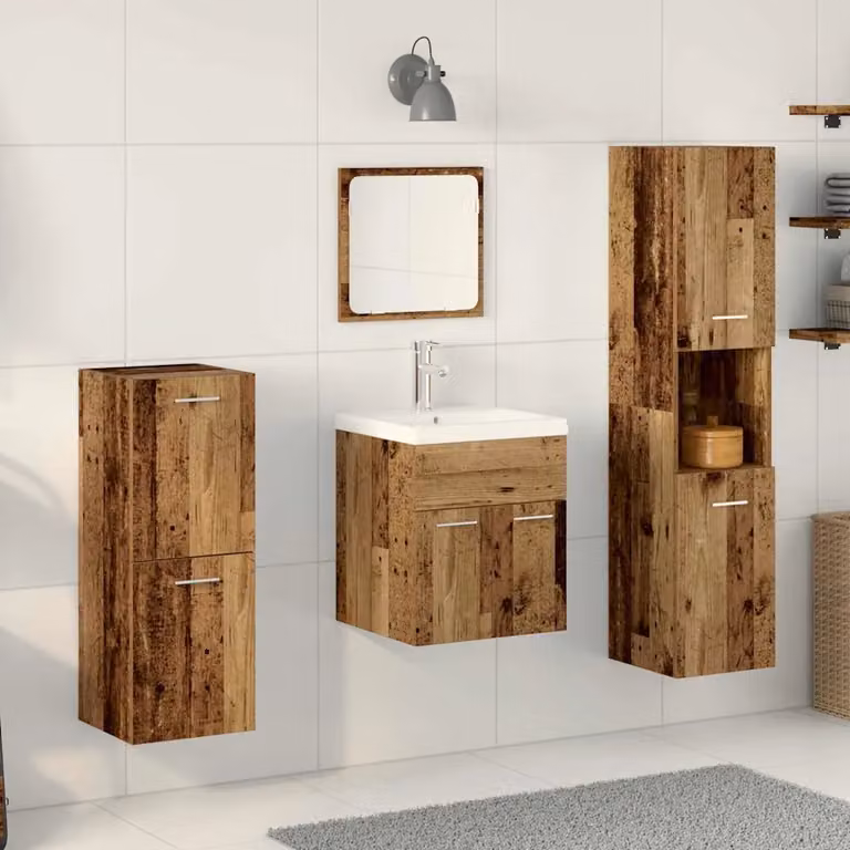 Set di mobili per il bagno vidaXL 5 pezzi in legno e metallo marrone, stile moderno, L: 41,0 cm, P: 38,5 cm, H: 46,0 cm