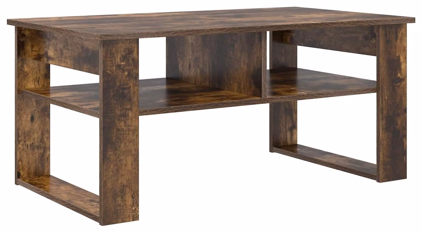 Tavolino da salotto moderno in legno di quercia affumicata con ripiano