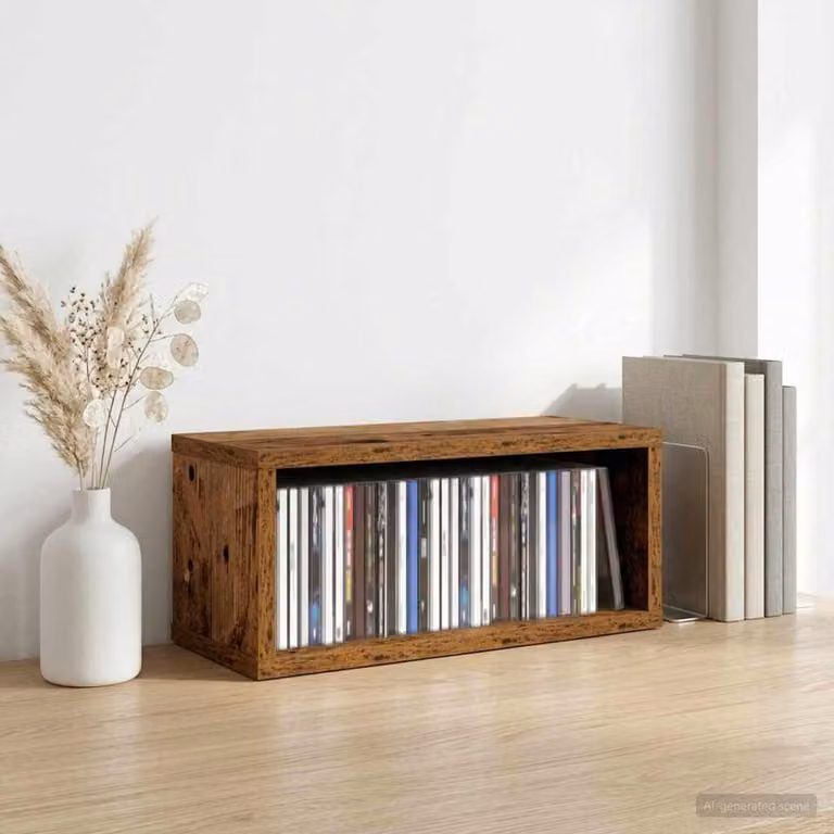 vidaXL Rack per Stoccaggio CD in Legno Marrone Antico L: 40 cm, P: 17 cm, H: 17 cm
