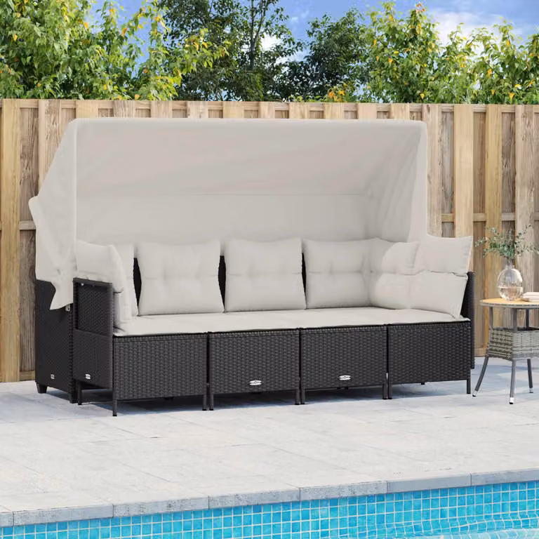 Set Divani da Giardino vidaXL 5 Pezzi in Polyrattan Nero con Cuscini e Ottoman