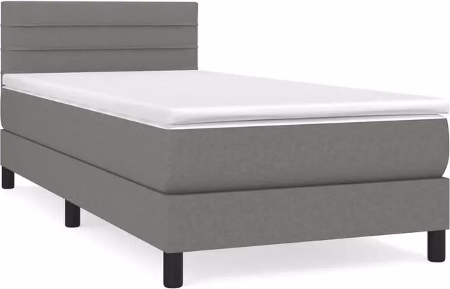 Letto singolo moderno con materasso a molle e struttura imbottita in tessuto, Grigio e Bianco, L: 80 cm, P: 200 cm, H: 88 cm