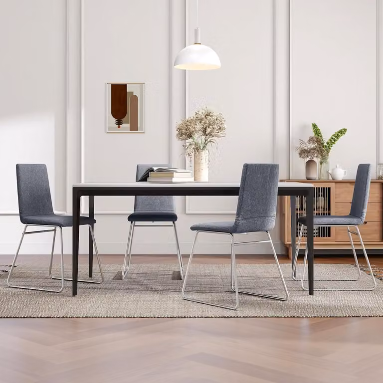 Set di sedie da pranzo moderne Costway con schienale pieghevole e struttura in metallo, rivestimento in tessuto grigio