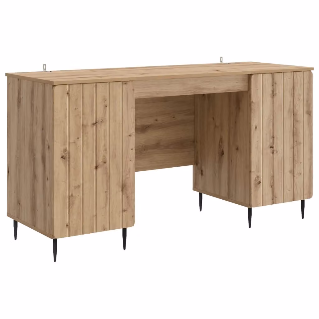 Scrivania moderna vidaXL in legno e metallo colore rovere, L: 142,5 cm, P: 60 cm, H: 75 cm – 2