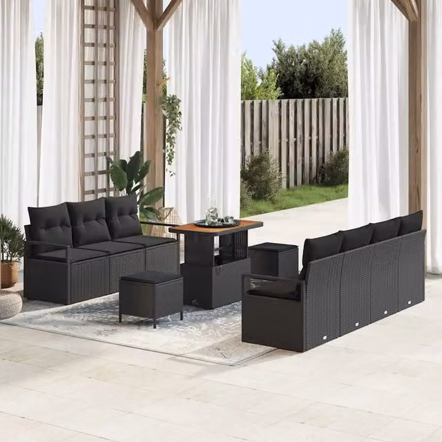 Set Divano da Giardino 10 pz Nero polyrattan 3362489