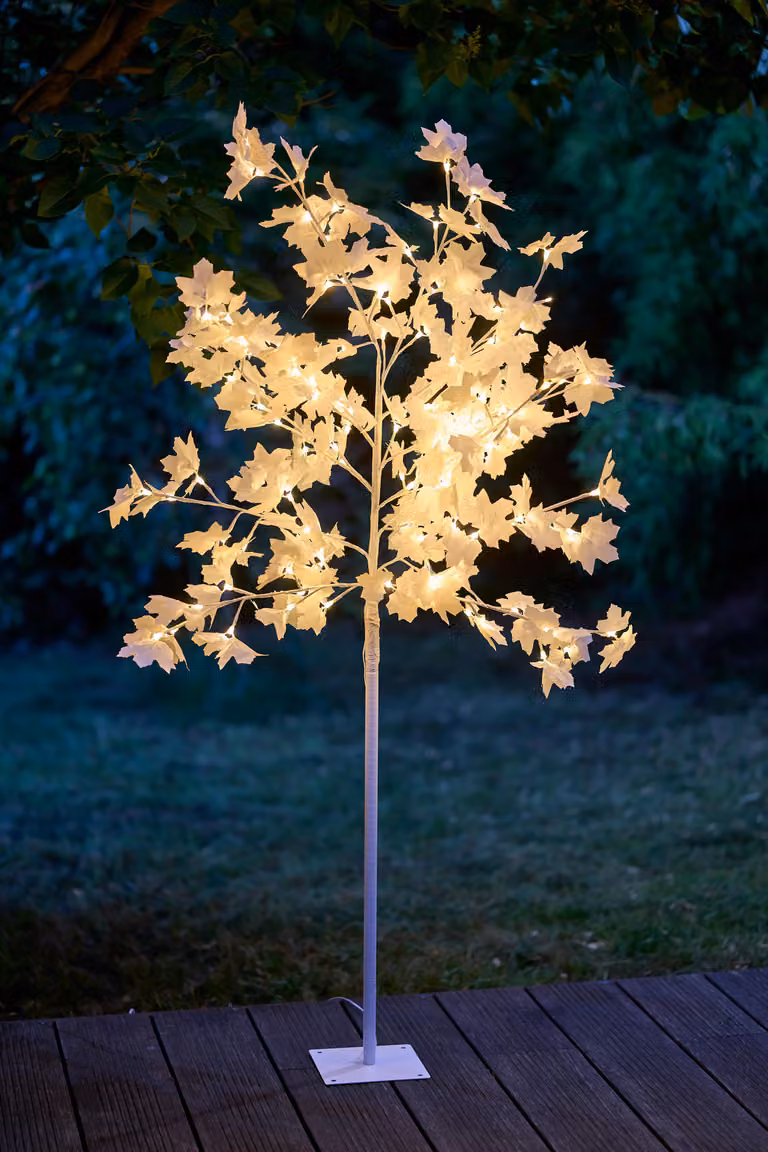 Albero LED con 120 fiori, LED bianco caldo, timer, 150 m, cavo da 5 m, picchetti inclusi