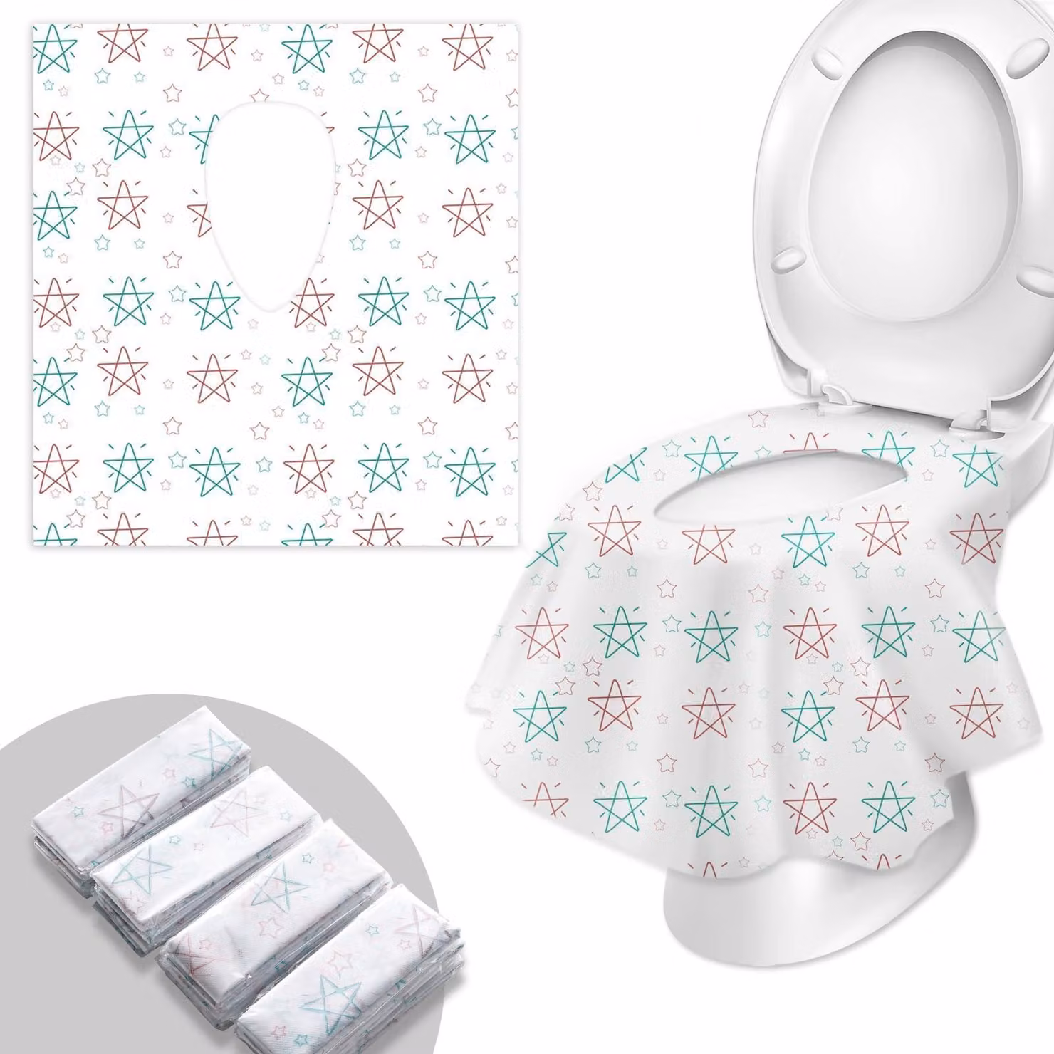 Copriwater con stampa a forma di stella a cinque punte, confezione da 20 pezzi