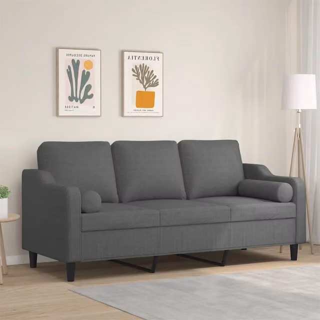 Divano a 3 Posti con Cuscini-Sofa 3 Posti con Cuscini Grigio Scuro 180 cm in Tessuto 613140