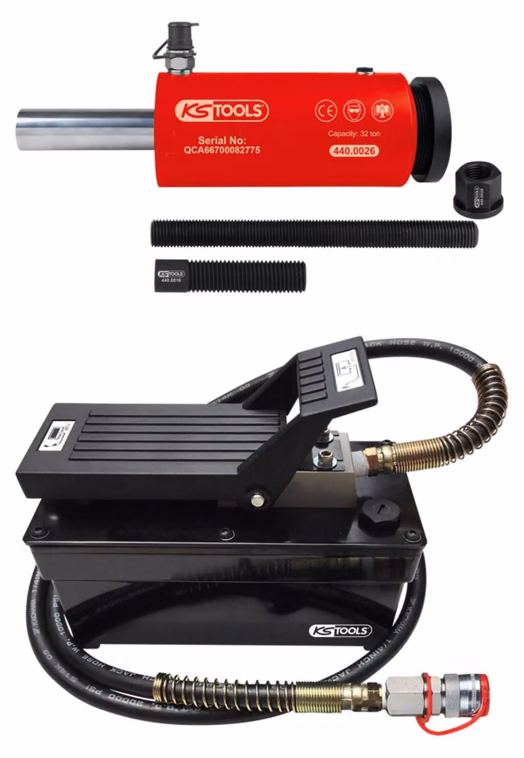 KS TOOLS Unità idraulica 32t con pompa pneumoidraulica 9 pezzi - 440.9996